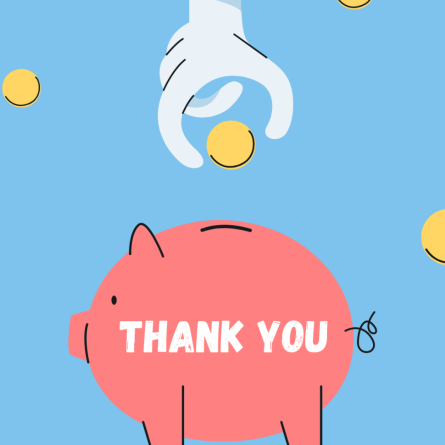 A graphic of a piggy bank receiving a donation